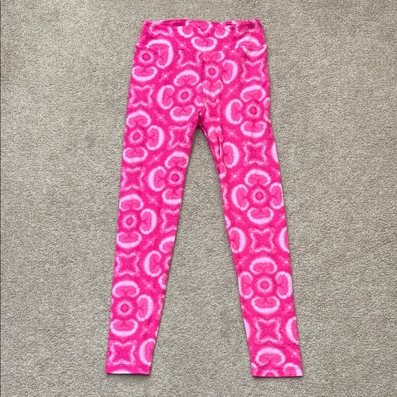 LuLaRoe Pink and White Design One Size Leggings - OS - Picture 1 of 5